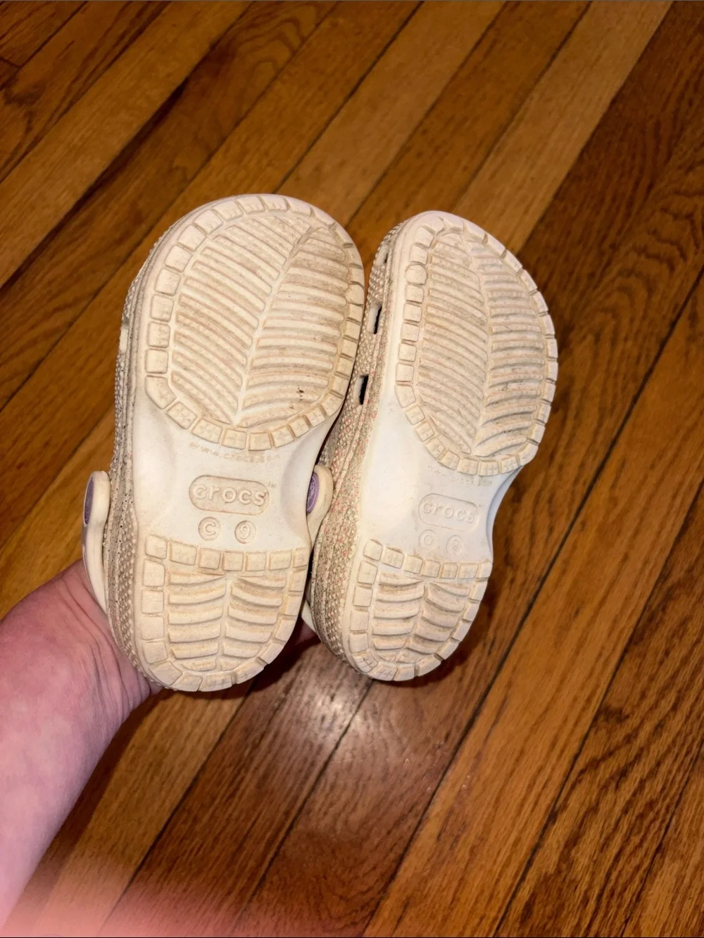 Toddler size 9 white glitter crocs